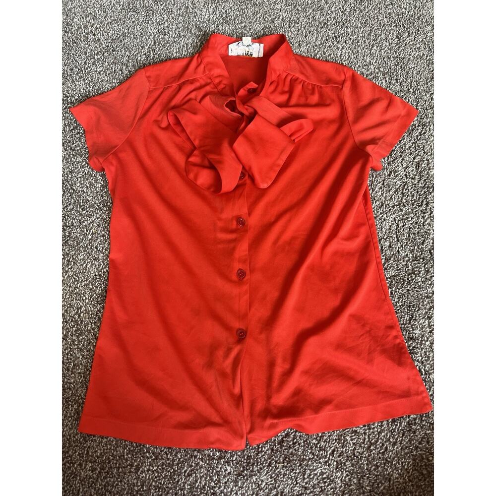Vtg Contemporary Classics Tie Collar Blouse Red Vintage Small Made Singapore K
